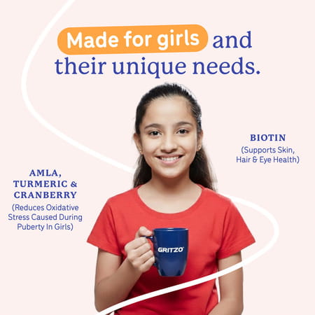 Gritzo Supermilk Growth (10-12Y Girls) | 11G Protein (Double Chocolate | 400G) | Zero Refined Sugar