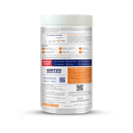 Gritzo Supermilk Growth (10-12Y Girls) | 11G Protein (Double Chocolate | 400G) | Zero Refined Sugar