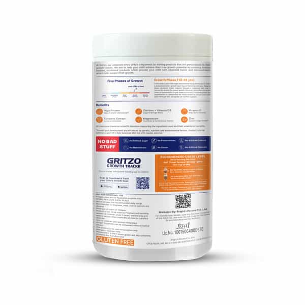 Gritzo Supermilk Overall Growth (10 - 12Y Girls) | 11G Protein Powder (Double Chocolate | 400G)