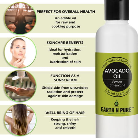 Earth N Pure Avocado Oil 100% Pure Natural And Cold Pressed - 100 Ml (3.4 Fl. Oz.) (100 Ml)