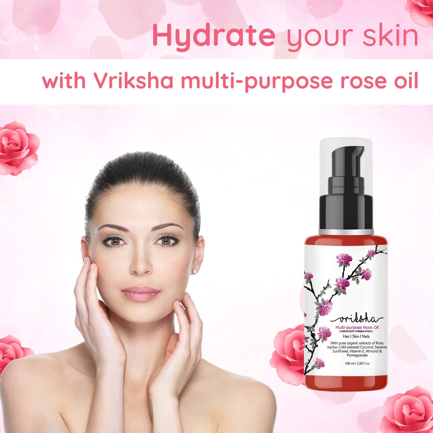 Buy VRIKSHA MULTI PURPOSE ROSE OIL FOR FACE, SKIN, HAIR & NAILS WITH