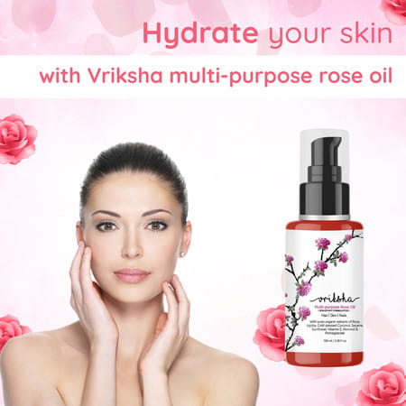 Vriksha Multi Purpose Rose Oil For Face | Skin | Hair & Nails With Organic Extracts Of Rose | 100 Ml