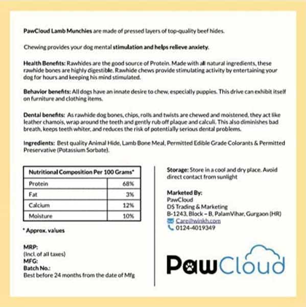 Pawcloud Lamb/Mutton Munchies Sticks Dog Treat 400 Gm