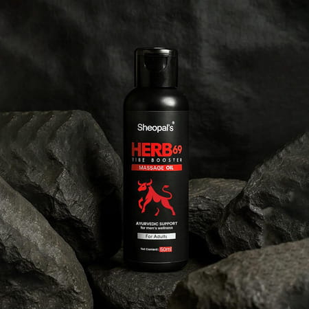 Sheopals Herb 69 Vibe Booster Ayurvedic Massage Oil For Men - 50ml | Potent Blend 8 Powerful Herbs