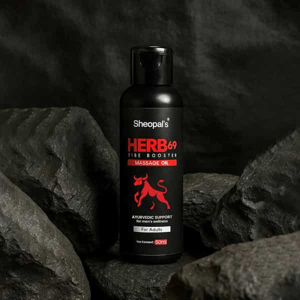 Sheopals Herb 69 Vibe Booster Ayurvedic Massage Oil For Men - 50Ml | Potent Blend 8 Powerful Herbs