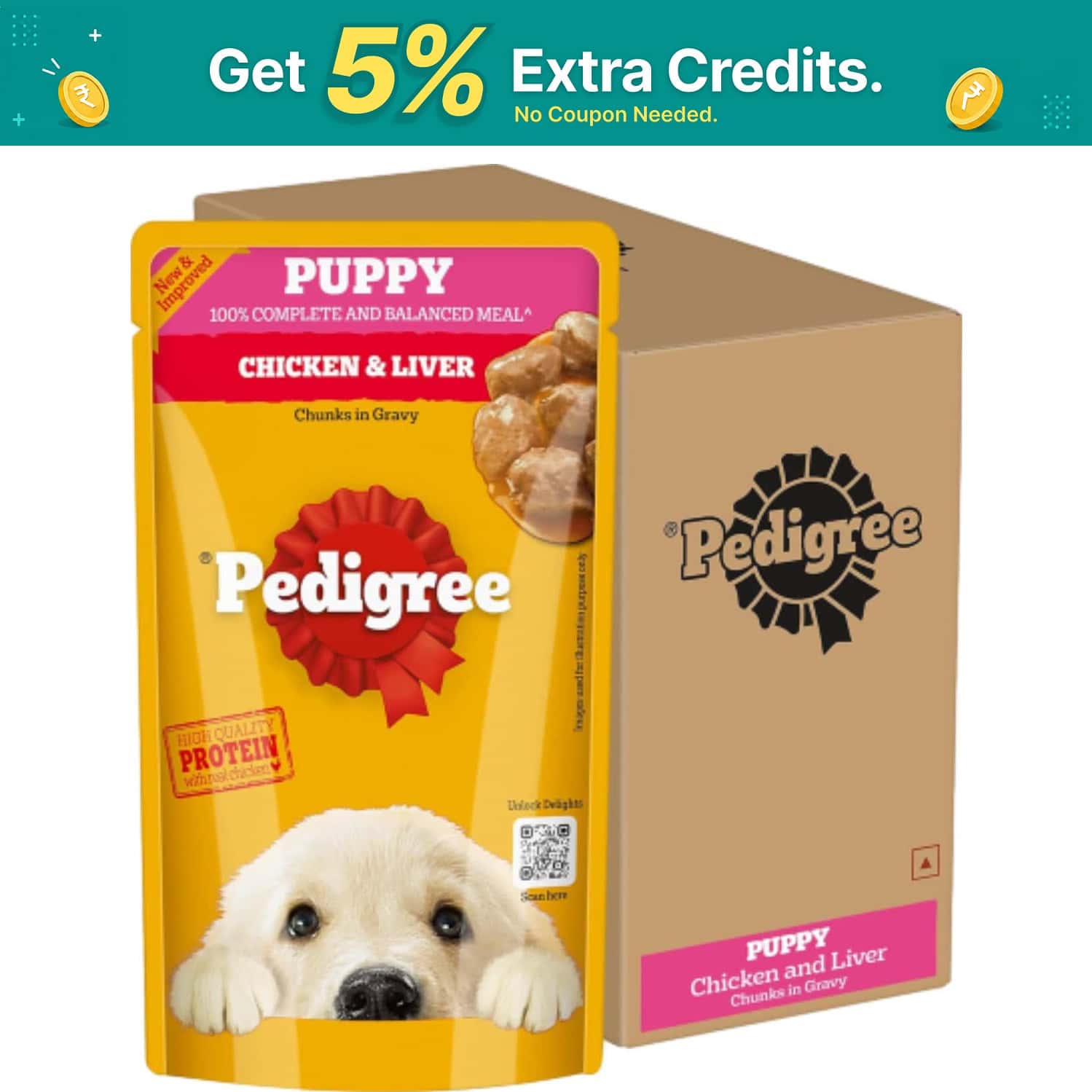 Pedigree Puppy Wet Dog Food | Chicken Chunks In Gravy | 130 G (pack Of 120)