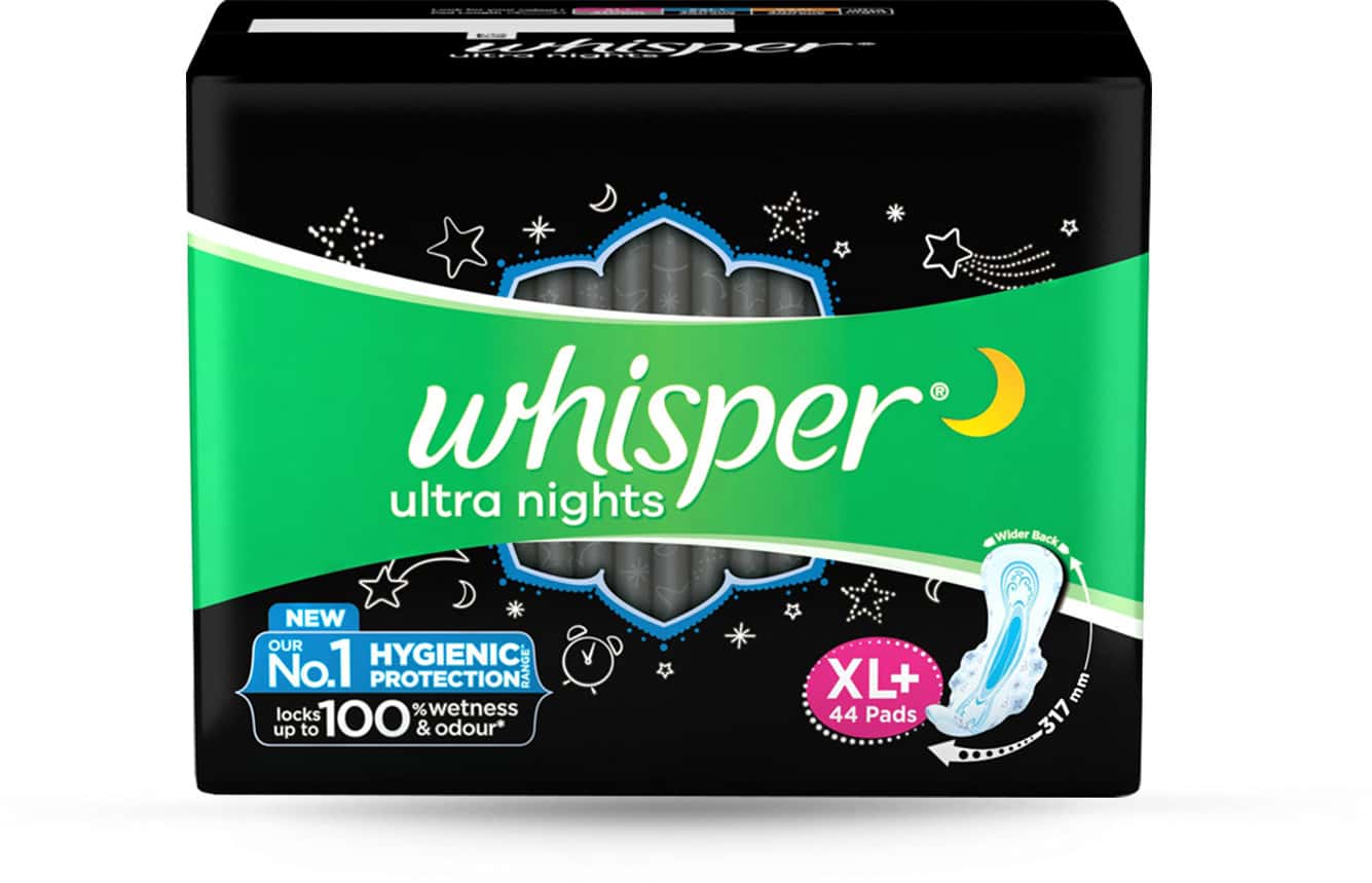 Whisper Bindazzz Nights Xxl Sanitary Pads | Upto 0% Leaks All Night Long | For Heavy Flow - 44n