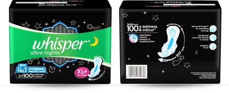Whisper Bindazzz Nights Xxl Sanitary Pads | Upto 0% Leaks All Night Long | For Heavy Flow - 44n