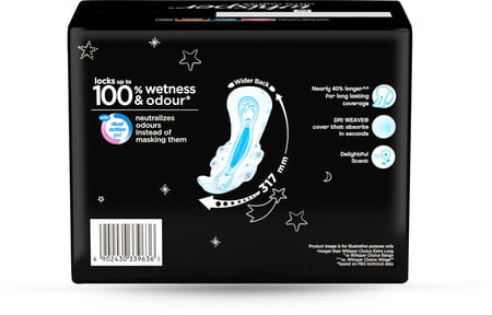 Whisper Bindazzz Nights Xxl Sanitary Pads | Upto 0% Leaks All Night Long | For Heavy Flow - 44n