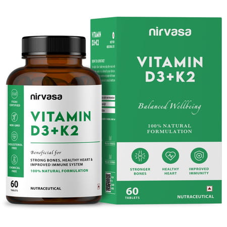 Nirvasa Vitamin D3 + K2 Tablets | To Support Bone & Heart Health ( 60 Tablets)