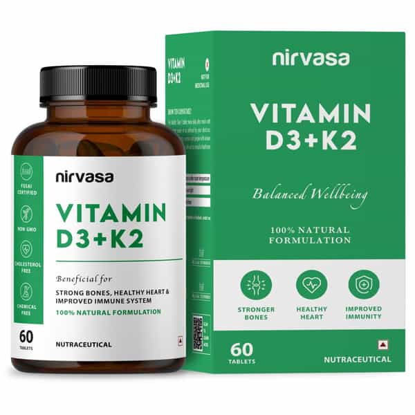 Nirvasa Vitamin D3 + K2 Tablets | To Support Bone & Heart Health ( 60 Tablets)