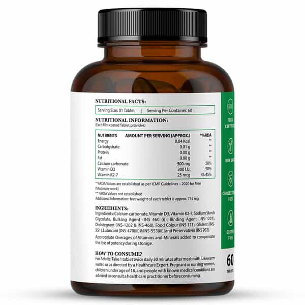 Nirvasa Vitamin D3 + K2 Tablets | To Support Bone & Heart Health ( 60 Tablets)