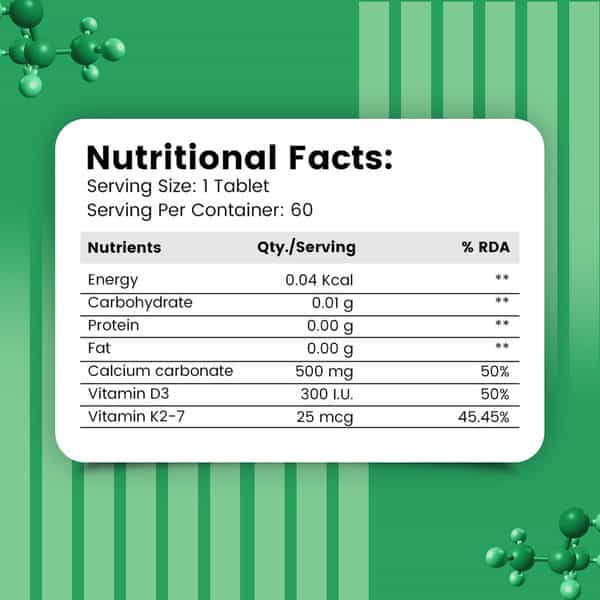 Nirvasa Vitamin D3 + K2 Tablets | To Support Bone & Heart Health ( 60 Tablets)