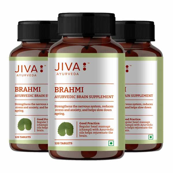Jiva Brahmi Tablets 500Mg For Mind Wellness|Helps To Relief Stress & Anxiety - 120 Tabs(Pack 3)