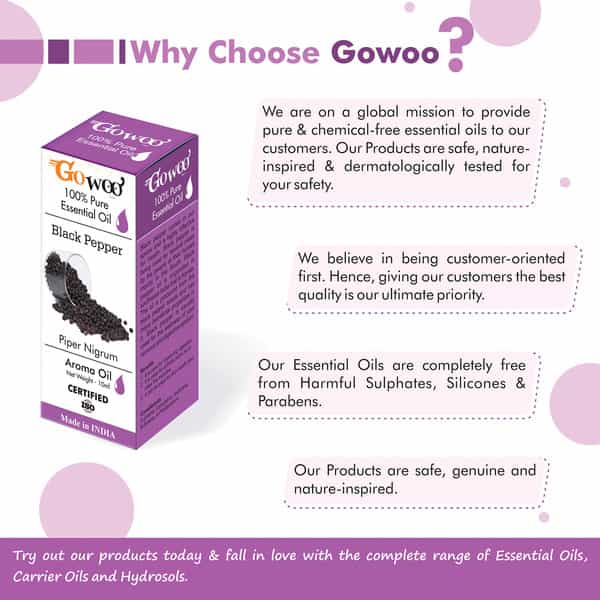 Go Woo 100% Pure Black Pepper Oil For Hair Skin Massage & Aromatherapy 10 Ml