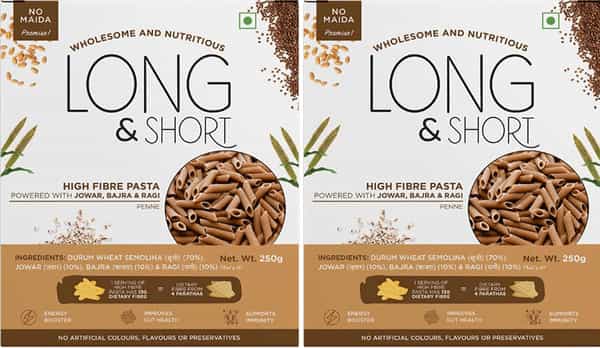 Long & Short High Fibre Penne Pasta - Multigrain Pasta - Vegan - No Maida - Pack Of 2 (250Gx2)