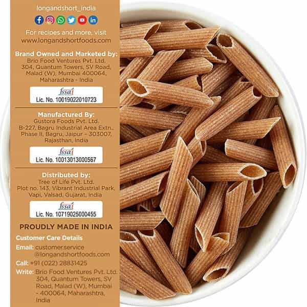 Long & Short High Fibre Penne Pasta - Multigrain Pasta - Vegan - No Maida - Pack Of 2 (250Gx2)