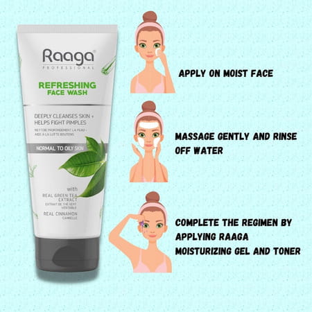 Raaga Professional Refreshing Facewash, With Green Tea Extract & Cinnamon, Normal To Oily Skin, 80ml