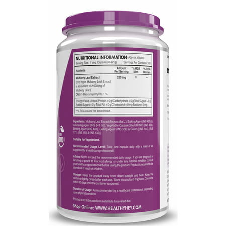 Healthyhey Nutrition Natural Mulberry Leaf Extract 60 Vegetable Capsules