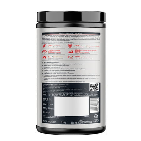 Muscleblaze Pre Workout Wrathx With Creapure® | Nitroblaze & Bioperine (Sour Green | 510G)