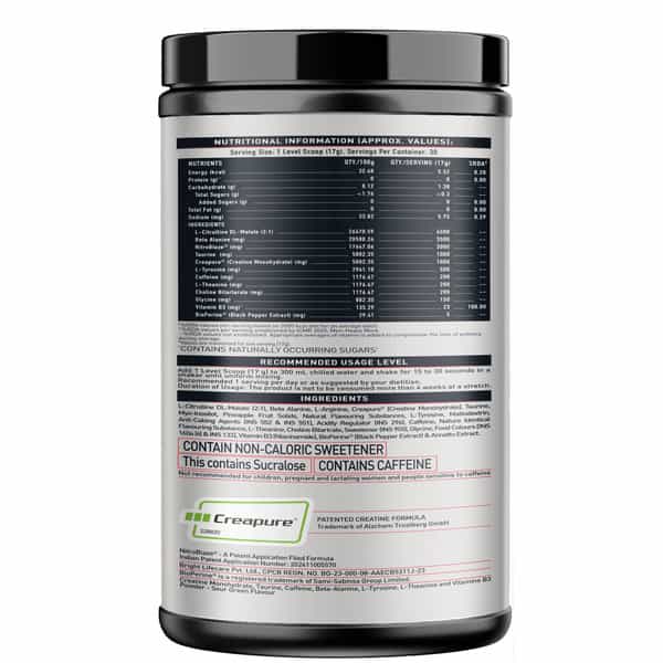 Muscleblaze Pre Workout Wrathx With Creapure® | Nitroblaze & Bioperine (Sour Green | 510G)
