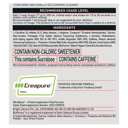 Muscleblaze Pre Workout Wrathx With Creapure® | Nitroblaze & Bioperine (Sour Green | 510G)