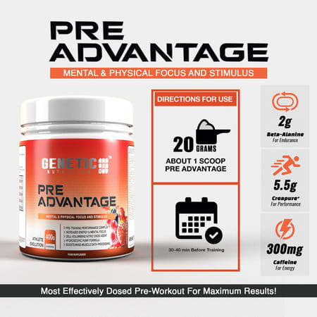 Genetic Nutrition Pre-Advatage | Pre-Workout | Pre-Training Berry Blast