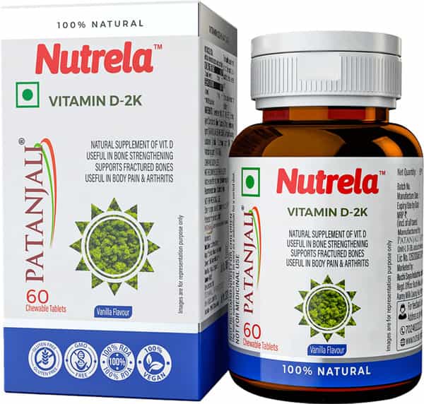 Patanjali Nutrela Vitamin D Natural 15G | For Bone Strength - 1 Bottle (60 Chewtab)