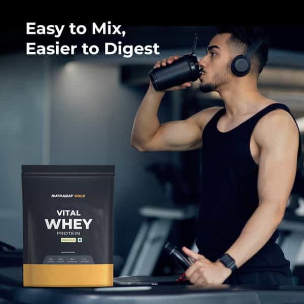 Nutrabay Gold Vital Whey Protein For Beginners | 20.4G Protein - 1Kg | Kesar Kulfi