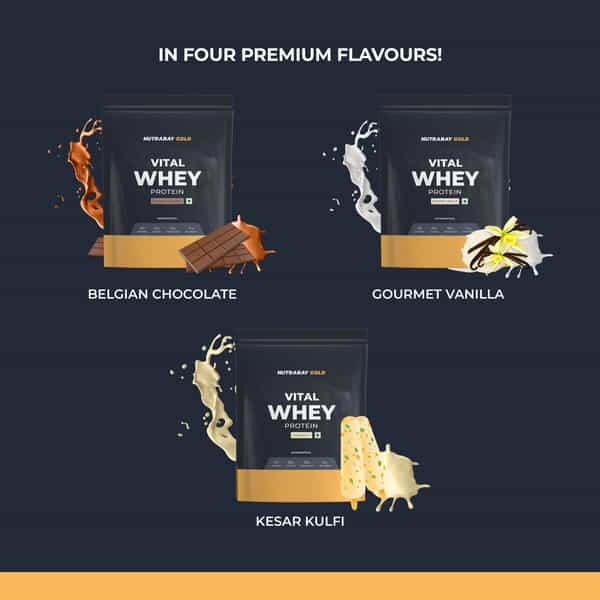 Nutrabay Gold Vital Whey Protein For Beginners | 20.4G Protein - 1Kg | Kesar Kulfi
