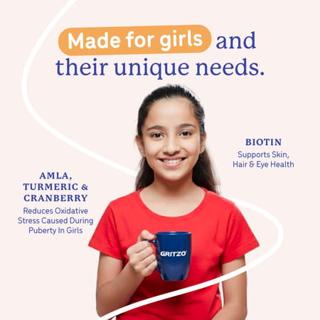 Gritzo Supermilk Growth+ (10-12Y Girls) | 12G Protein (Double Chocolate | 400G) | Zero Refined Sugar