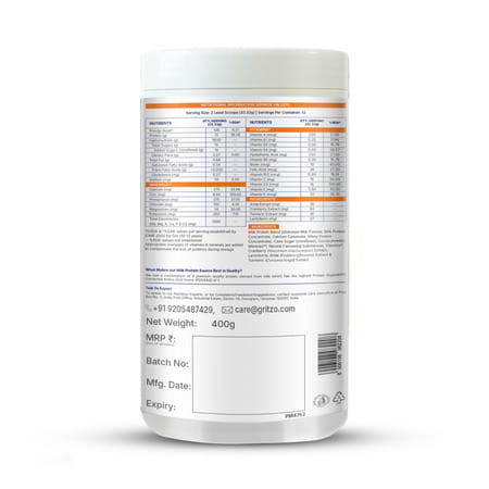 Gritzo Supermilk Growth+ (10-12y Girls) | 12g Protein Powder (Double Chocolate | 400g)