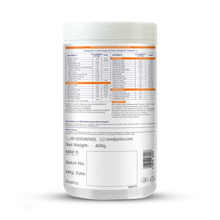 Gritzo Supermilk Growth+ (10-12Y Girls) | 12G Protein Powder (Double Chocolate | 400G)