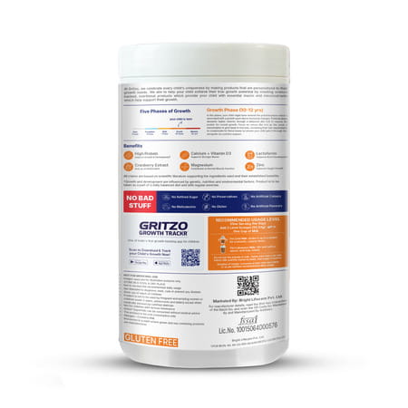 Gritzo Supermilk Growth+ (10-12y Girls) | 12g Protein Powder (Double Chocolate | 400g)