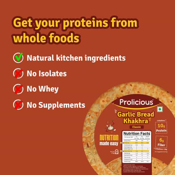 Prolicious 2X Protein Garlic Bread Khakhra | No Palm Oil | Crispy Snack | 170G (Pack Of 3)