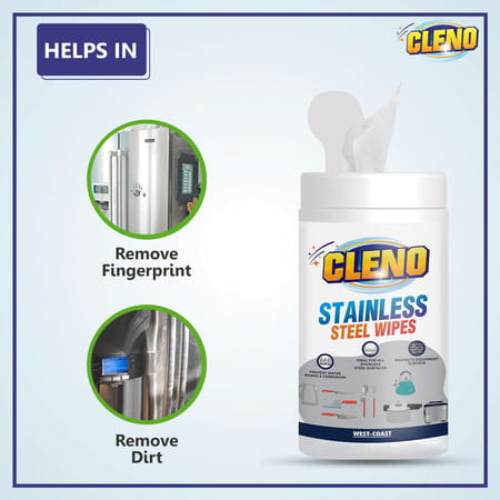 Cleno Stainless Steel Wet Wipes - 50 Wipes (Pack Of 2) (Ready To Use)
