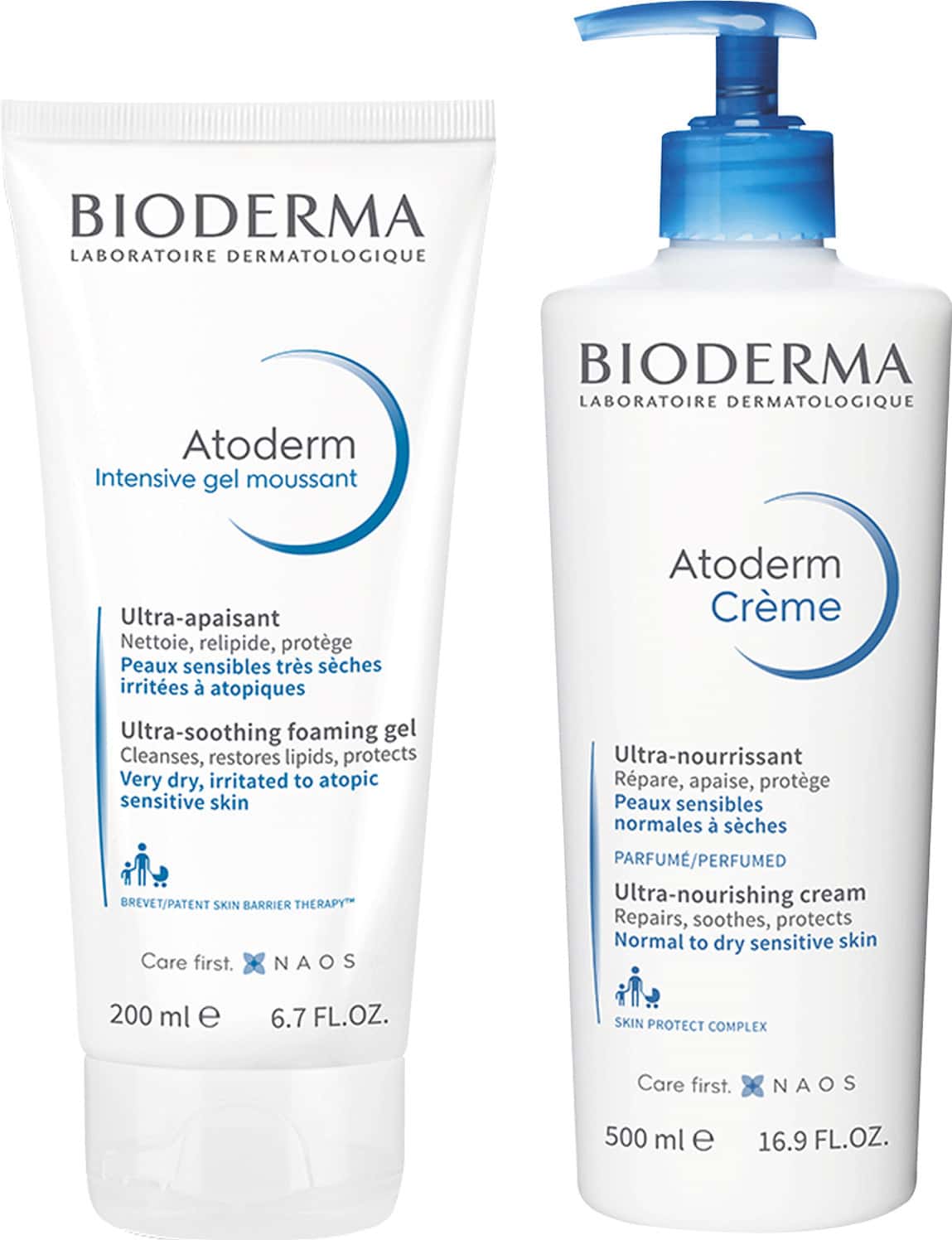 Bioderma Atoderm Combo Ultra-nourishing Moisturizer And Intensive Gel Moussant Dry To Very Dry Skin