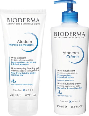 Bioderma Atoderm Combo Ultra-nourishing Moisturizer And Intensive Gel Moussant Dry To Very Dry Skin