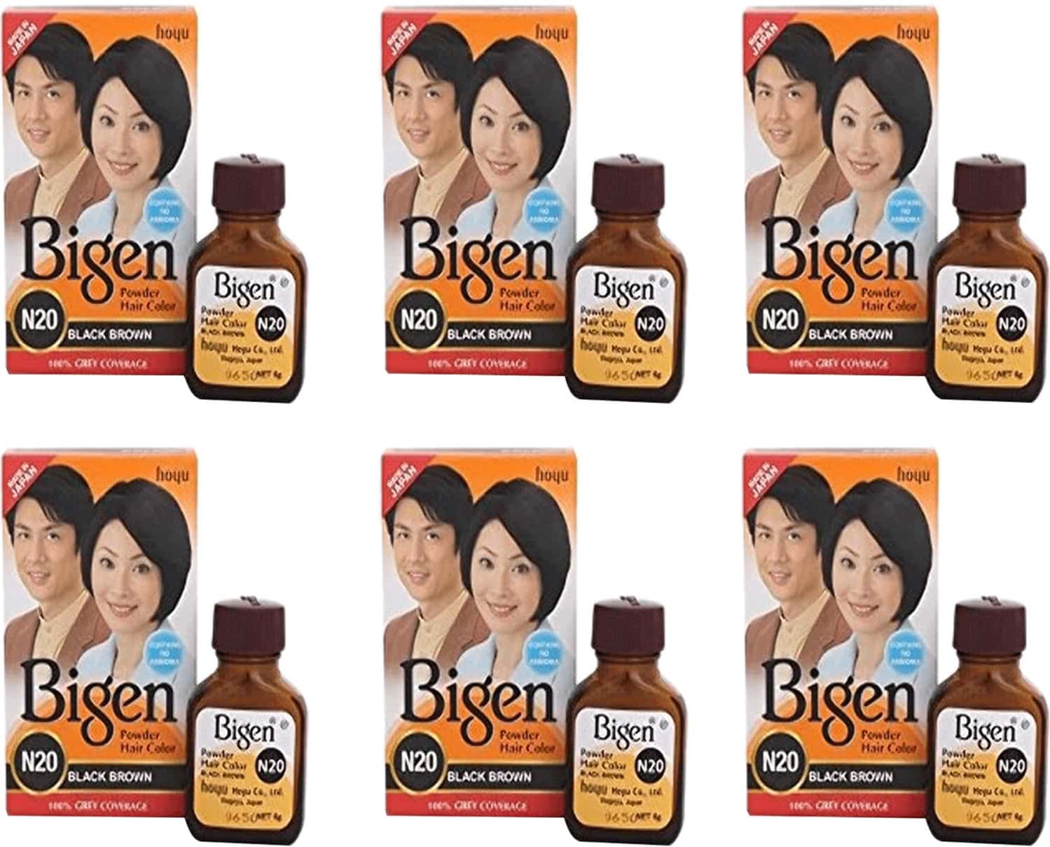 Bigen Powder Hair Color Black Brown N20 (6g Pack Of 6)