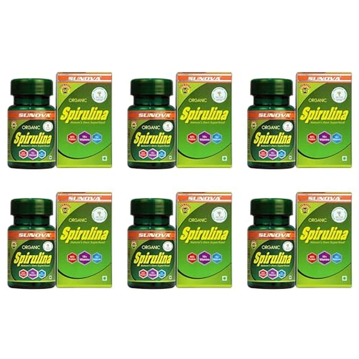 Sunova Organic Spirulina Tablets - Spirulina And Blue-green Algae | 60 Tablets X Pack Of 6
