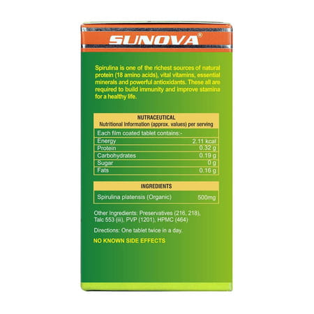 Sunova Organic Spirulina Tablets - Spirulina And Blue-Green Algae | 60 Tablets X Pack Of 6