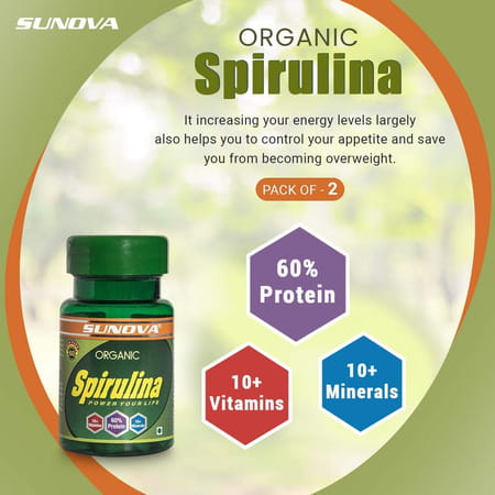 Sunova Organic Spirulina Tablets - Spirulina And Blue-Green Algae | 60 Tablets X Pack Of 6