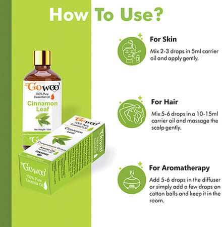 Go Woo 100% Pure Cinnamon Leaf Oil Virgin & Undiluted 10 Ml