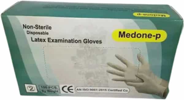 Medone-P Non Sterile Latex Examination Hand Gloves - Box Of 50 Pairs (M Size)
