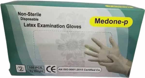 Medone-P Non Sterile Latex Examination Hand Gloves - Box Of 50 Pairs (M Size)