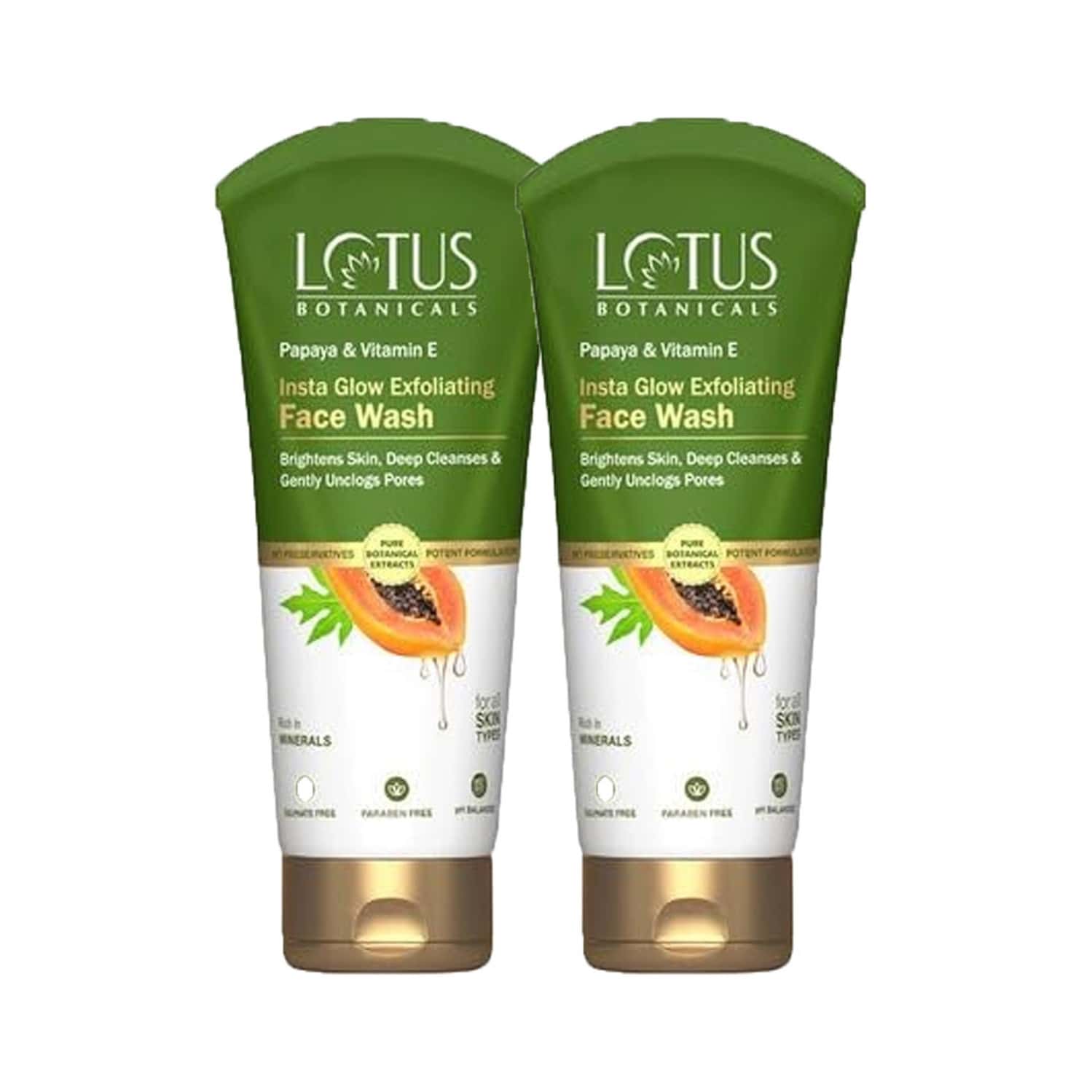 Lotus Botanicals Papaya & Vitamin E Insta Glow Exfoliating Face Wash 100ml Pack Of 2)