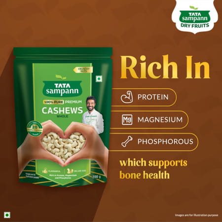 Tata Sampann 100% Pure Premium Cashews Whole 200g