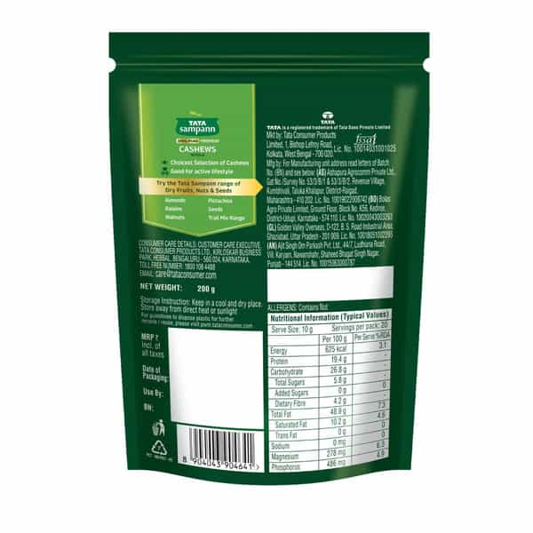Tata Sampann 100% Pure Premium Cashews Whole 200G