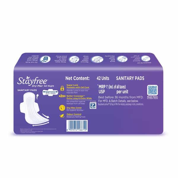 Stayfree Dry Max Xxl | 42 Pads | All Night Xxl Dry Cover Sanitary Pads For Women