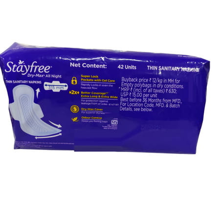 Stayfree Dry Max Xxl | 42 Pads | All Night Xxl Dry Cover Sanitary Pads For Women
